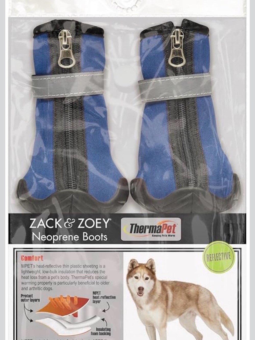 Zack & Zoey Blue Neoprene Dog Boots with Reflective Strap and Zipper large